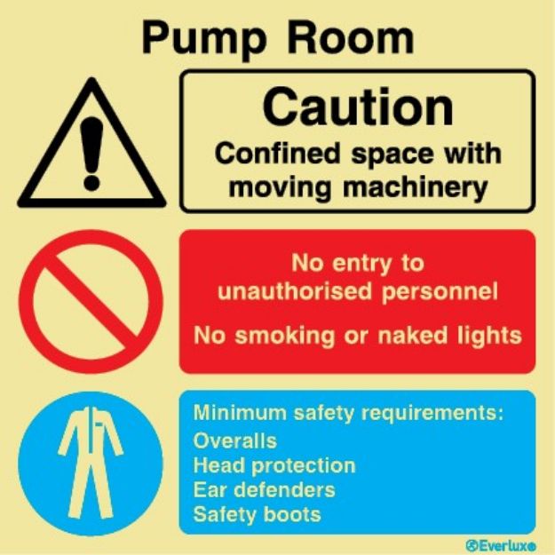 Pump room - warning,  prohibition and mandatory sign 